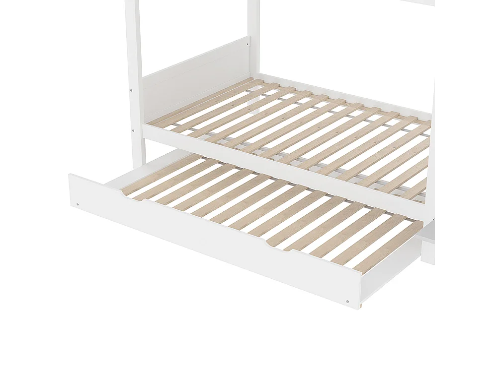 Lit superposé 90x200 cm lit enfant avec lit gigogne étagère armoire compartiment de rangement blanc