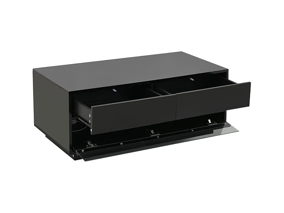 Table basse 100x50x40 cm noir LED Bluetooth verre trempé rangement 2 tiroirs