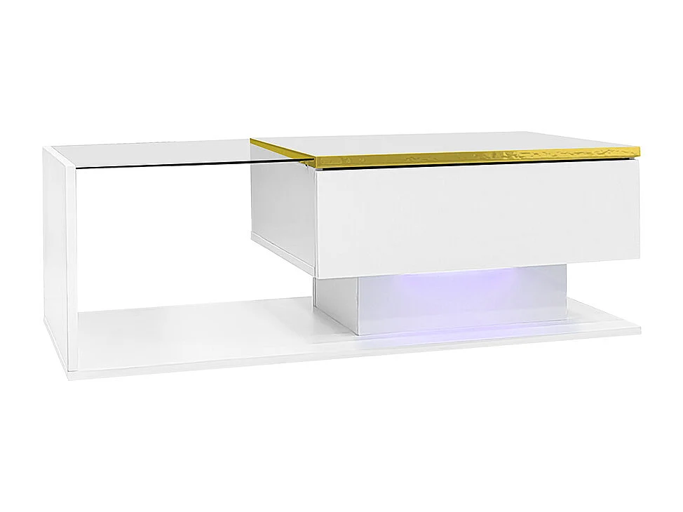 Table basse blanc brillant tables d'appoint tables basses avec verre et effet LED