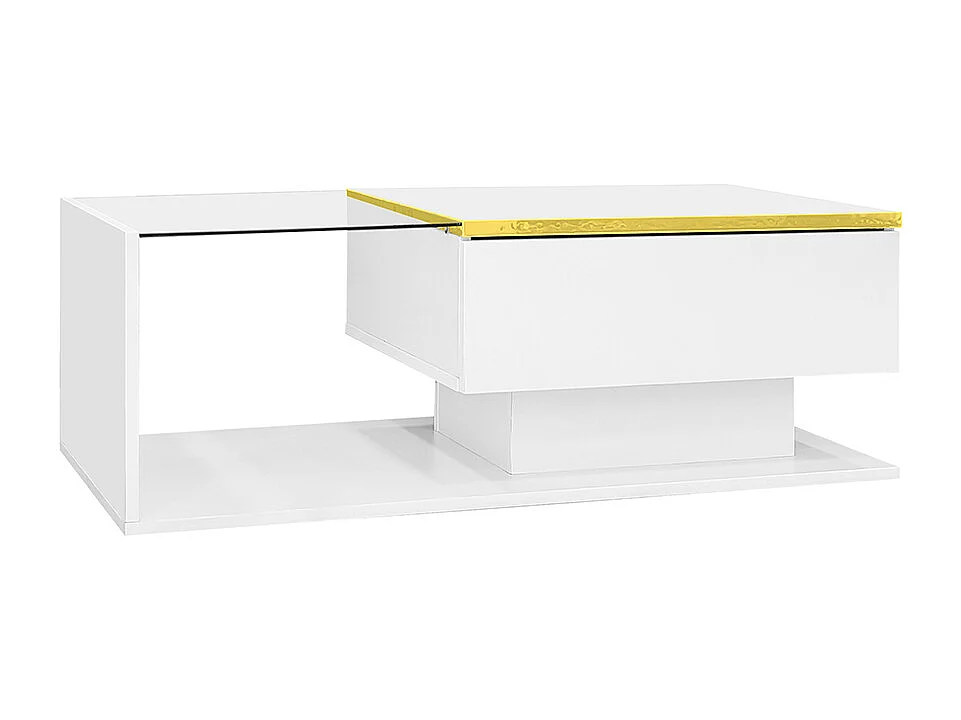 Table basse blanc brillant tables d'appoint tables basses avec verre et effet LED