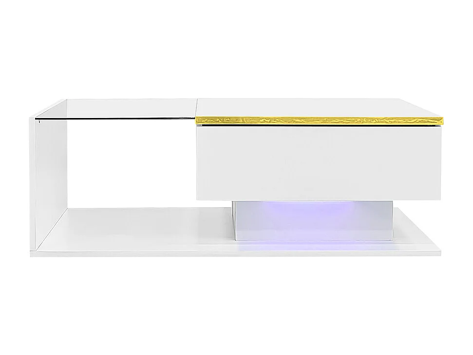Table basse blanc brillant tables d'appoint tables basses avec verre et effet LED