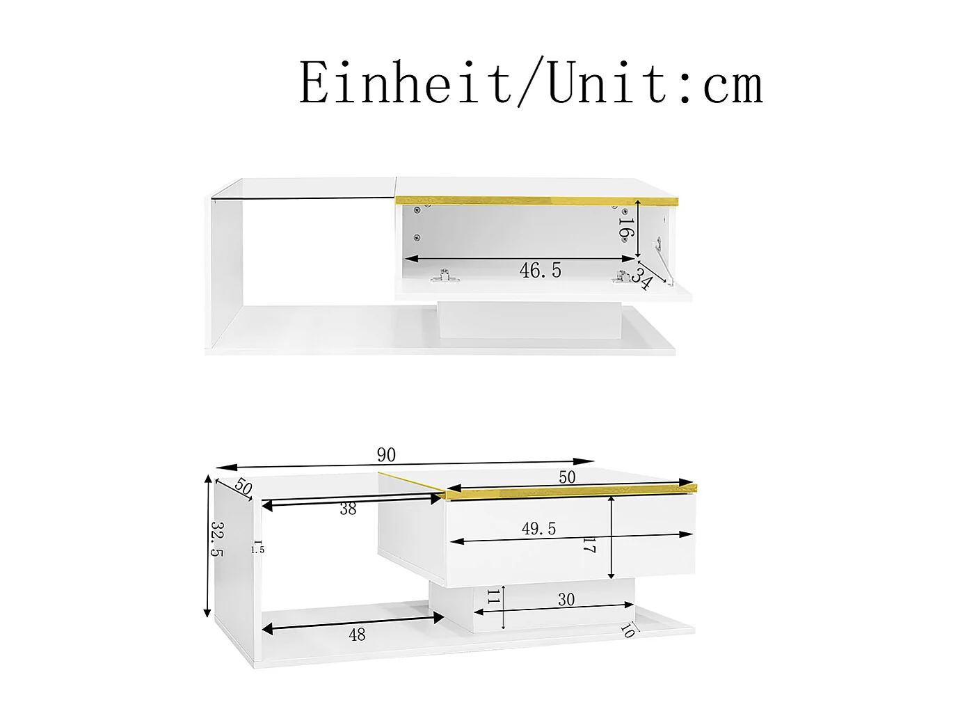 Table basse blanc brillant tables d'appoint tables basses avec verre et effet LED