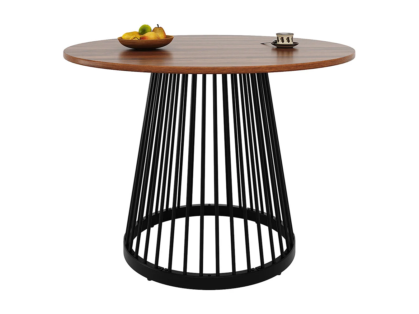 Ensemble salle à manger 5 pièces moderne table ronde 80cm pieds métal noir plateau noyer chaises velours