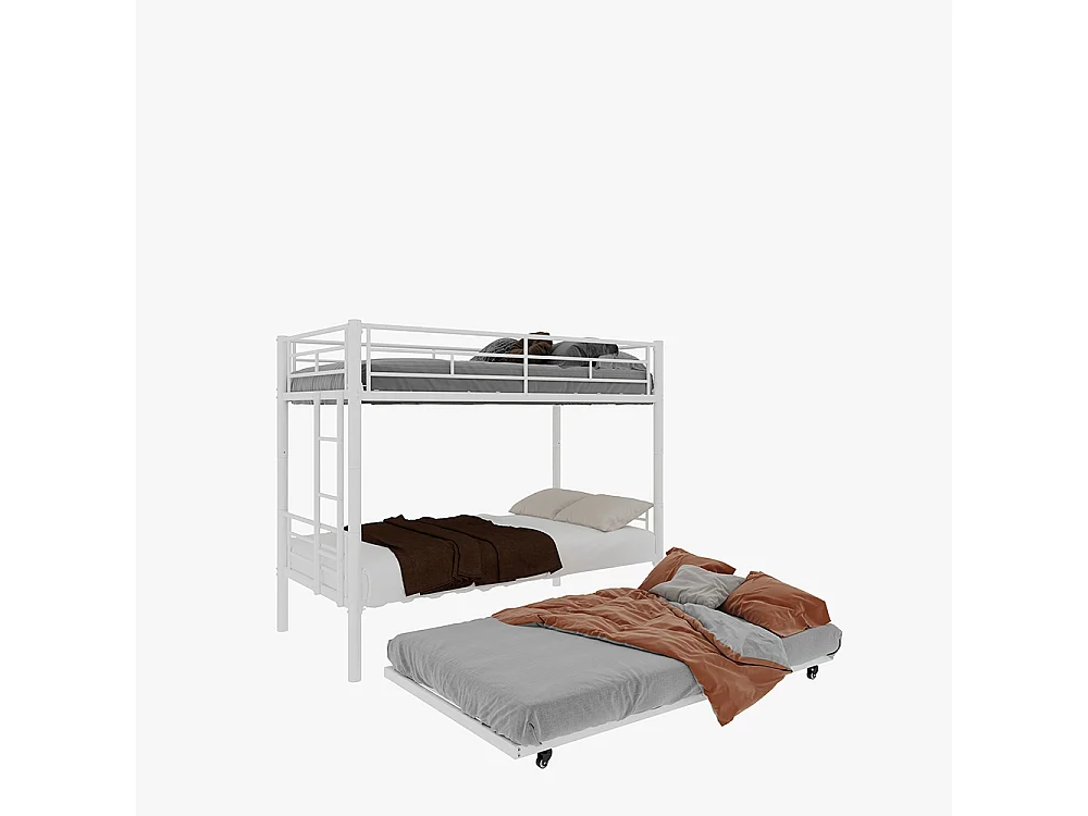Lit superposé 90x190 Twin sur Twin métal robuste stable silencieux garde-corps blanc