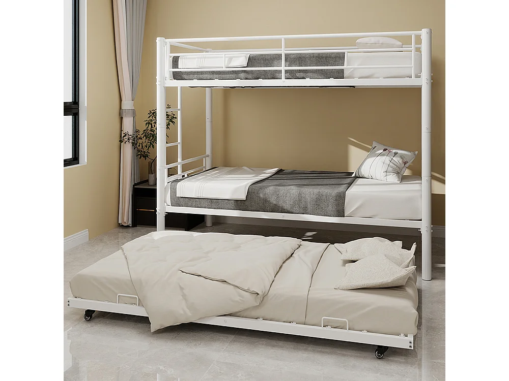 Lit superposé 90x190 Twin sur Twin métal robuste stable silencieux garde-corps blanc