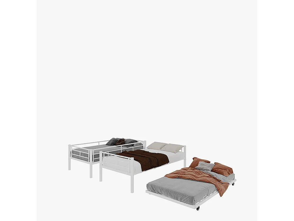 Lit superposé 90x190 Twin sur Twin métal robuste stable silencieux garde-corps blanc