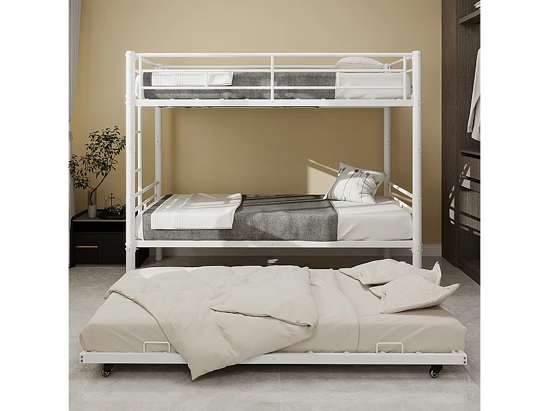 Lit superposé 90x190 Twin sur Twin métal robuste stable silencieux garde-corps blanc