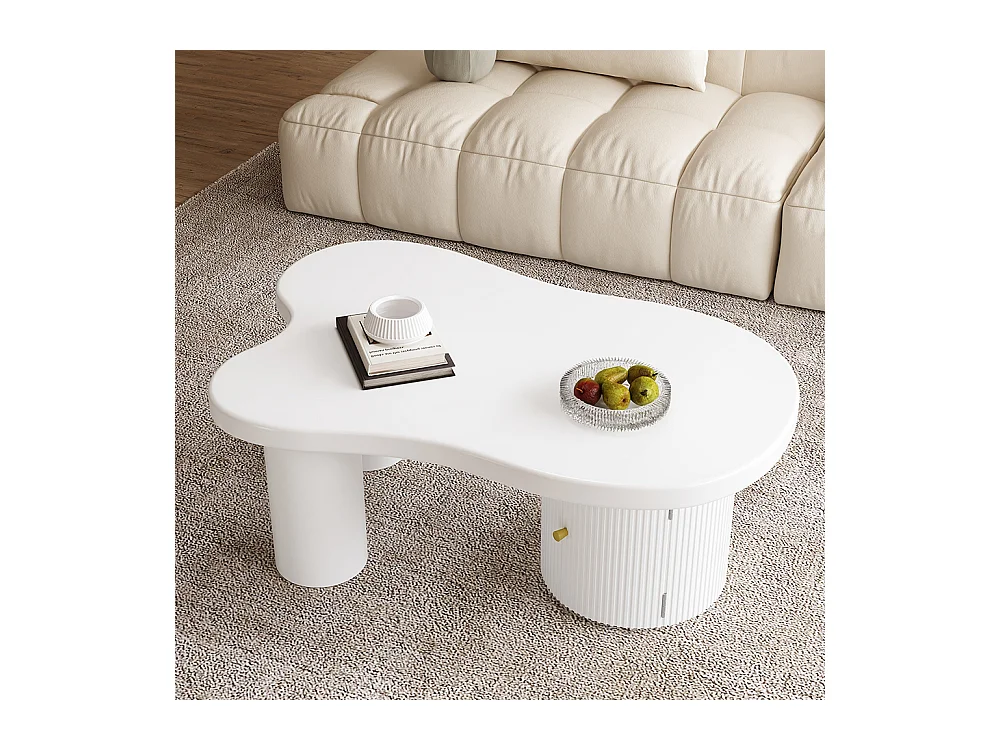 Table basse asymétrique élégante et robuste adaptée au salon avec espace de rangement blanc