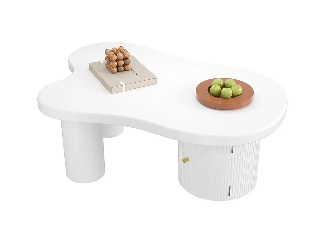 Table basse asymétrique élégante et robuste adaptée au salon avec espace de rangement blanc
