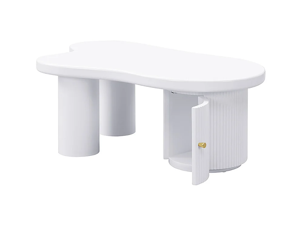 Table basse asymétrique élégante et robuste adaptée au salon avec espace de rangement blanc