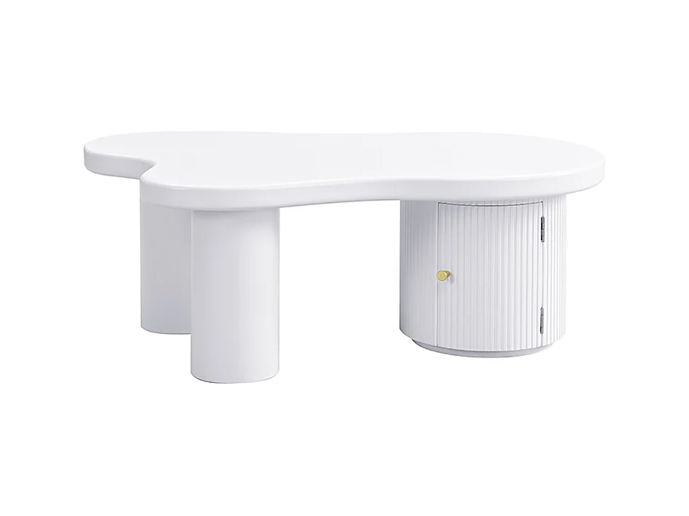 Table basse asymétrique élégante et robuste adaptée au salon avec espace de rangement blanc