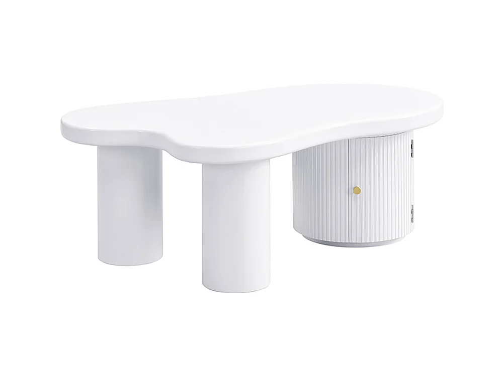 Table basse asymétrique élégante et robuste adaptée au salon avec espace de rangement blanc