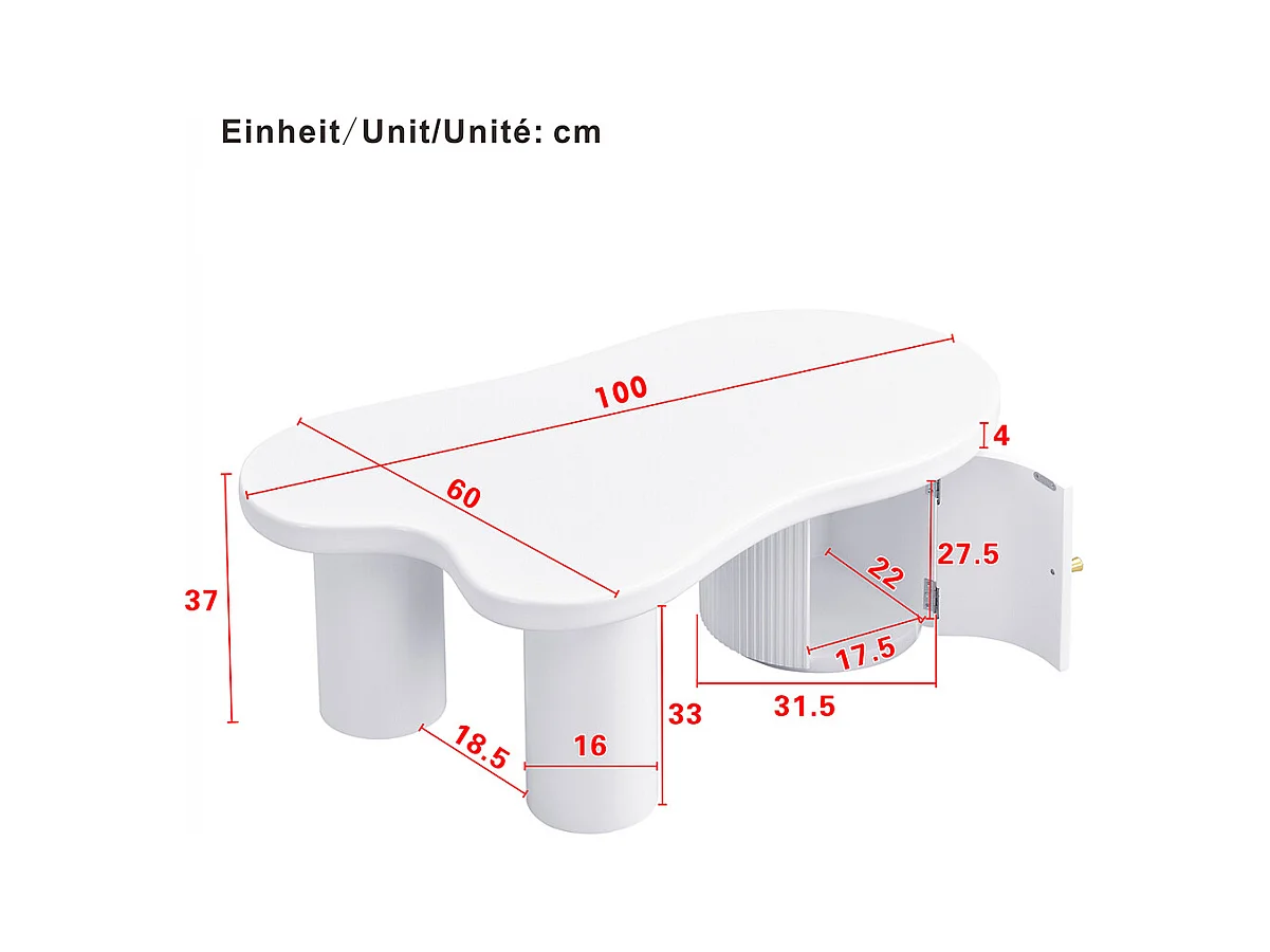 Table basse asymétrique élégante et robuste adaptée au salon avec espace de rangement blanc