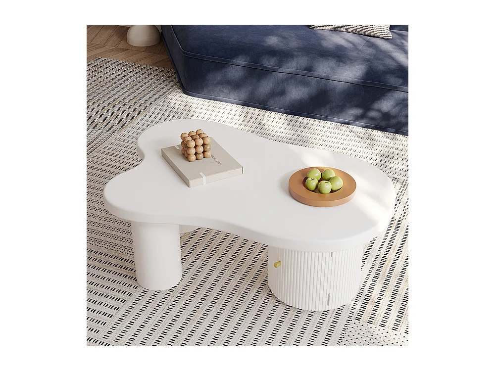 Table basse asymétrique élégante et robuste adaptée au salon avec espace de rangement blanc