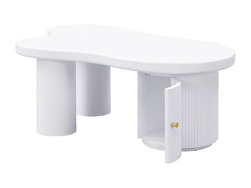 Table basse asymétrique élégante et robuste adaptée au salon avec espace de rangement blanc