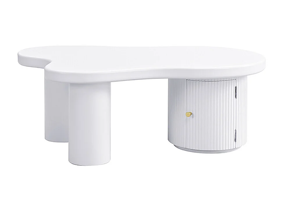 Table basse asymétrique élégante et robuste adaptée au salon avec espace de rangement blanc
