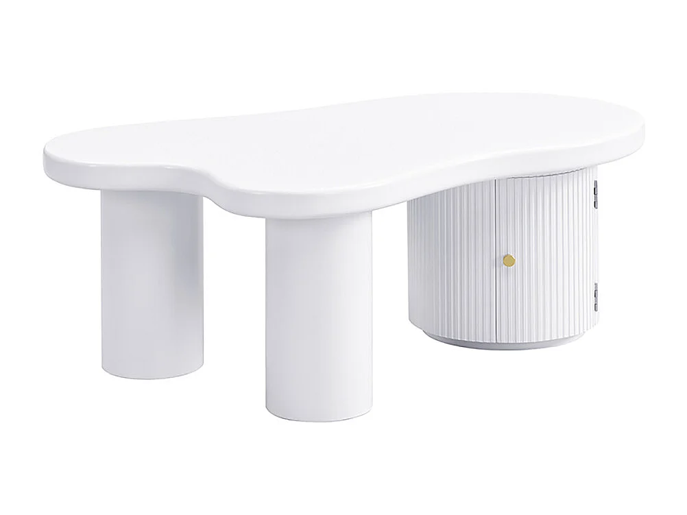 Table basse asymétrique élégante et robuste adaptée au salon avec espace de rangement blanc