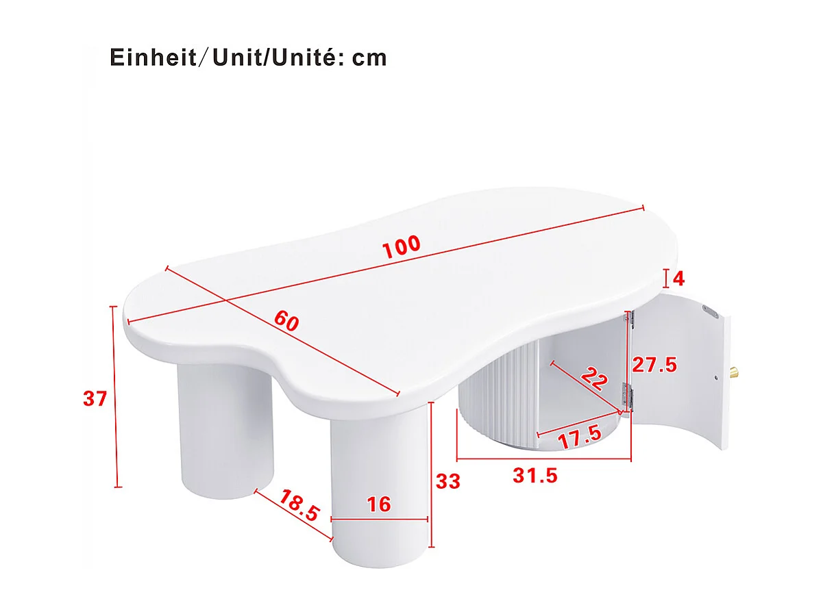 Table basse asymétrique élégante et robuste adaptée au salon avec espace de rangement blanc