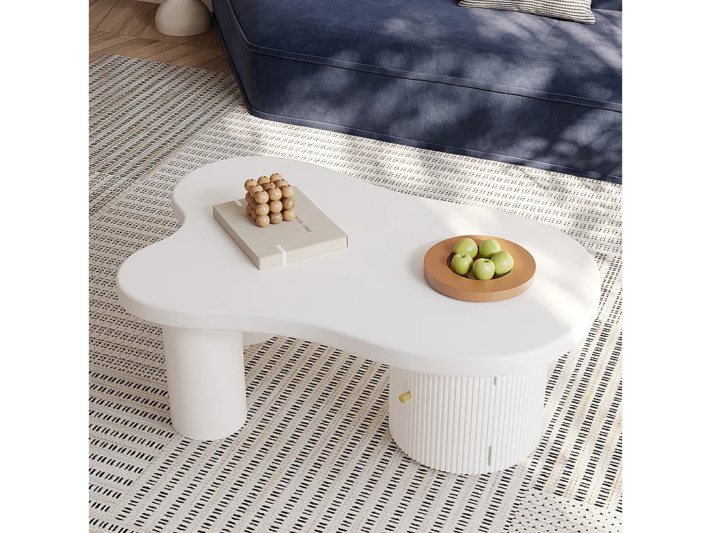 Table basse asymétrique élégante et robuste adaptée au salon avec espace de rangement blanc