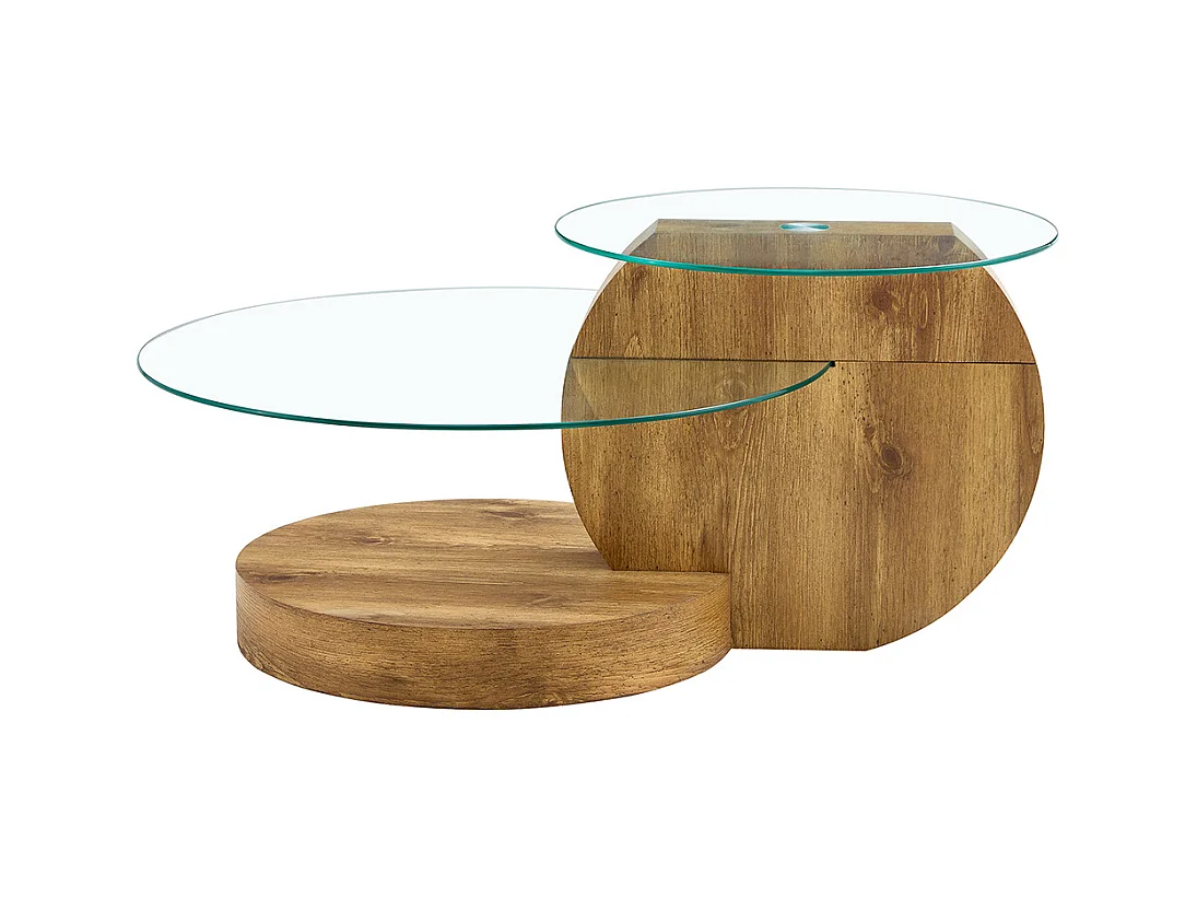 Table basse moderne minimaliste verre trempé design multicouche support MDF autocollants bois naturel