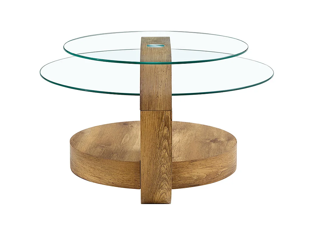 Table basse moderne minimaliste verre trempé design multicouche support MDF autocollants bois naturel