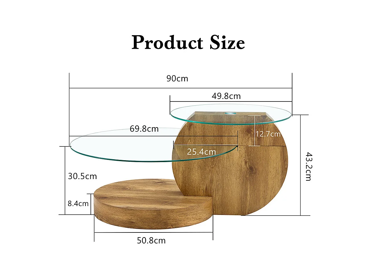 Table basse moderne minimaliste verre trempé design multicouche support MDF autocollants bois naturel