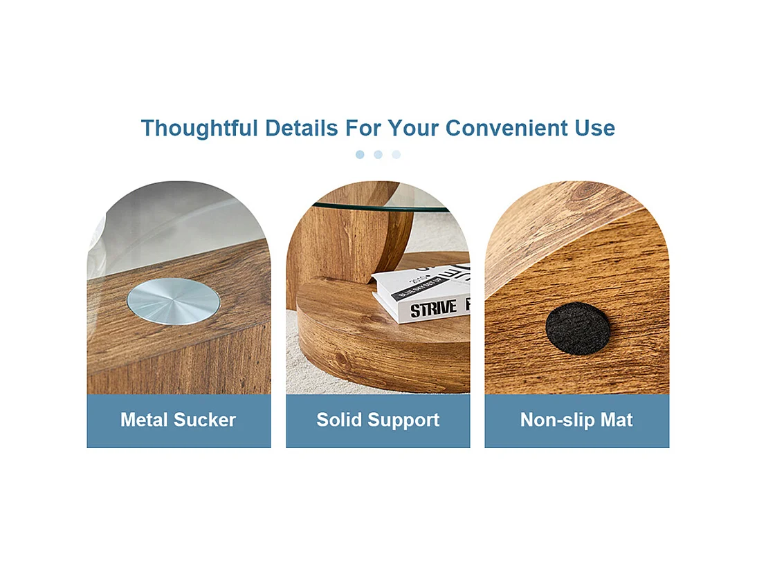 Table basse moderne minimaliste verre trempé design multicouche support MDF autocollants bois naturel