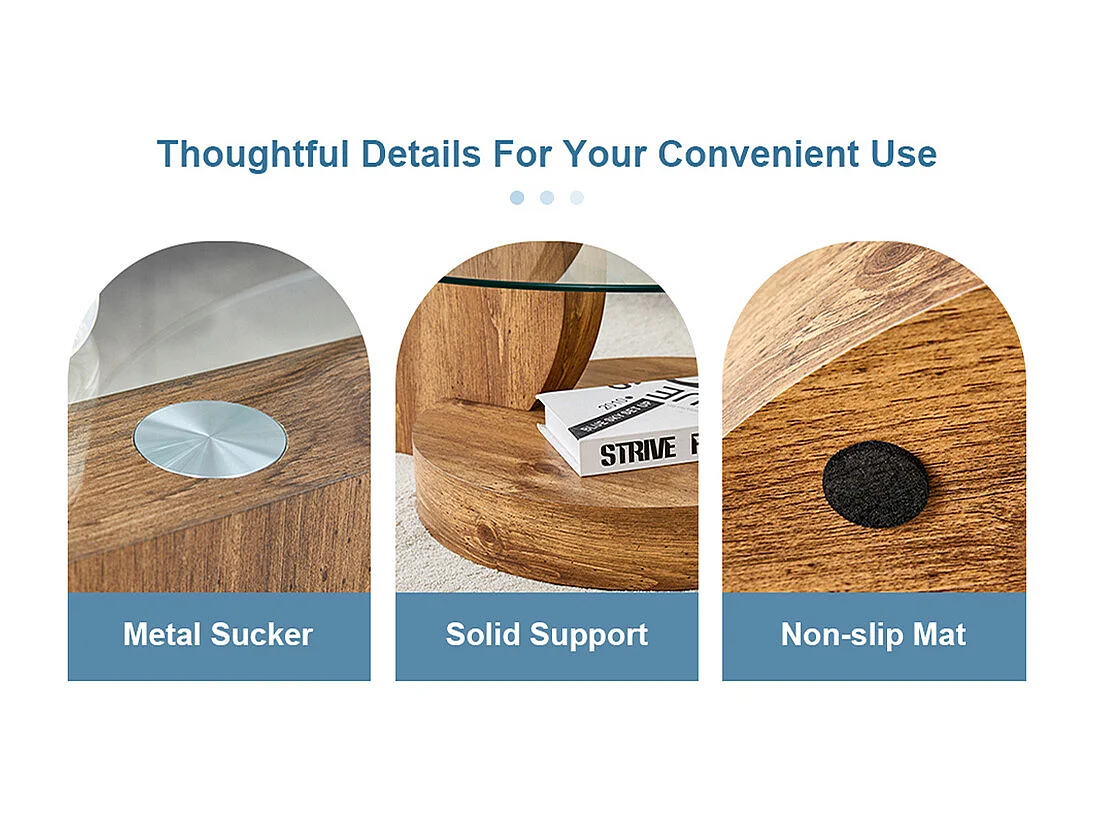 Table basse moderne minimaliste verre trempé design multicouche support MDF autocollants bois naturel