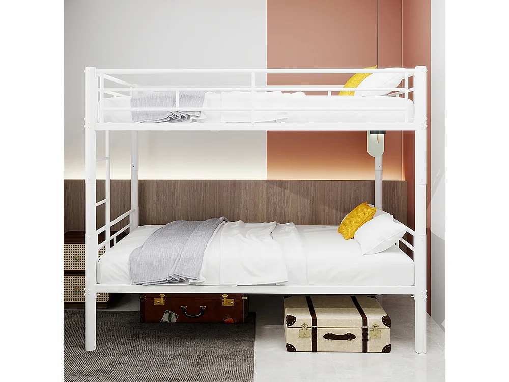 Lit superposé 90x190 métal Twin sur Twin enfants garçons filles convertible 2 lits structure échelle garde-corps blanc