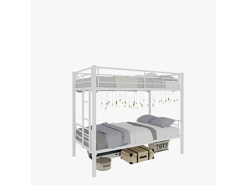 Lit superposé 90x190 métal Twin sur Twin enfants garçons filles convertible 2 lits structure échelle garde-corps blanc