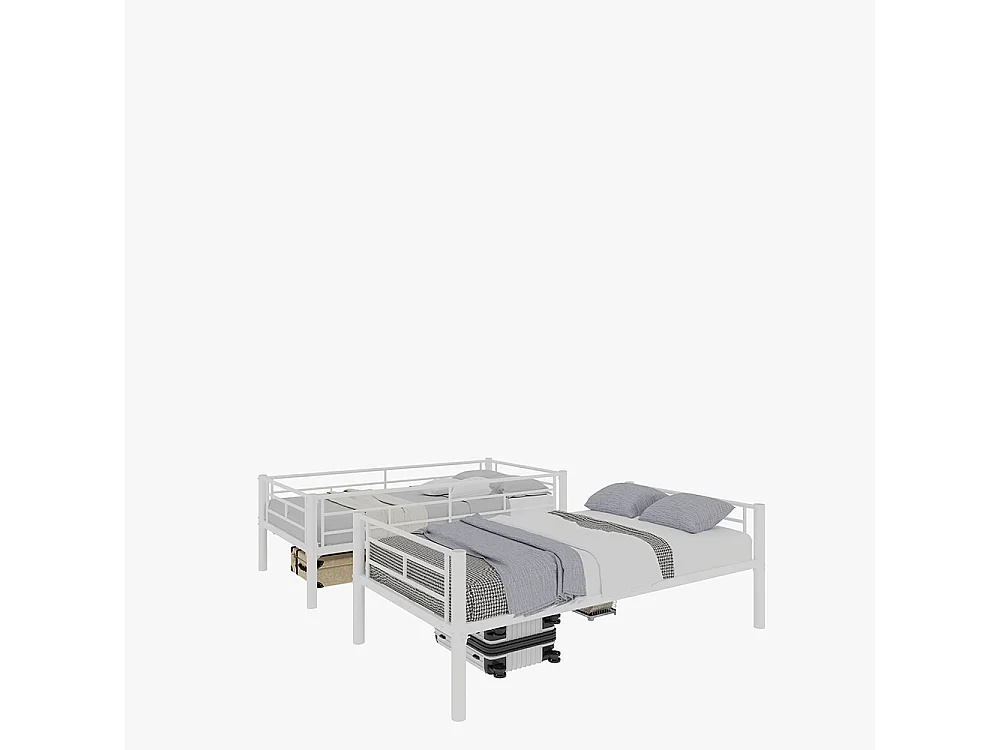 Lit superposé 90x190 métal Twin sur Twin enfants garçons filles convertible 2 lits structure échelle garde-corps blanc