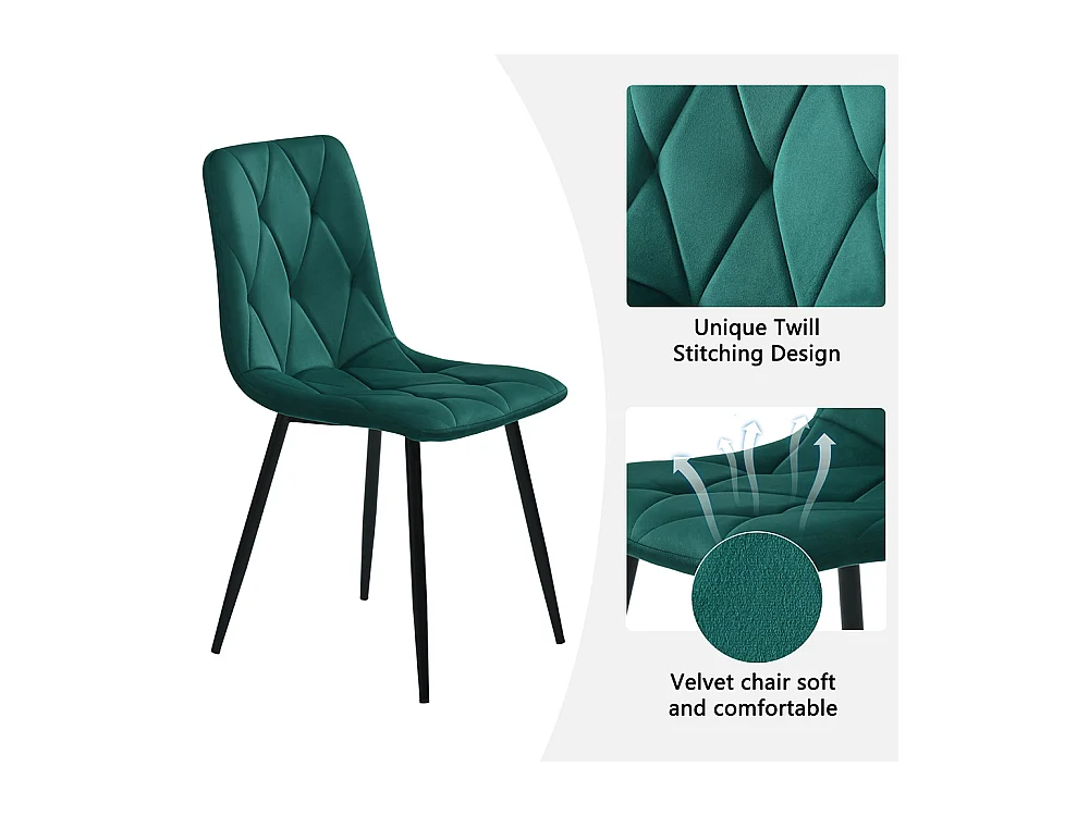 Ensemble table à manger 5 pièces table ronde marbre moderne pieds dorés 4 chaises ergonomiques velours vert