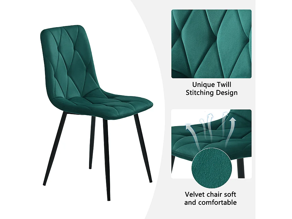 Ensemble table à manger 5 pièces table ronde marbre moderne pieds dorés 4 chaises ergonomiques velours vert