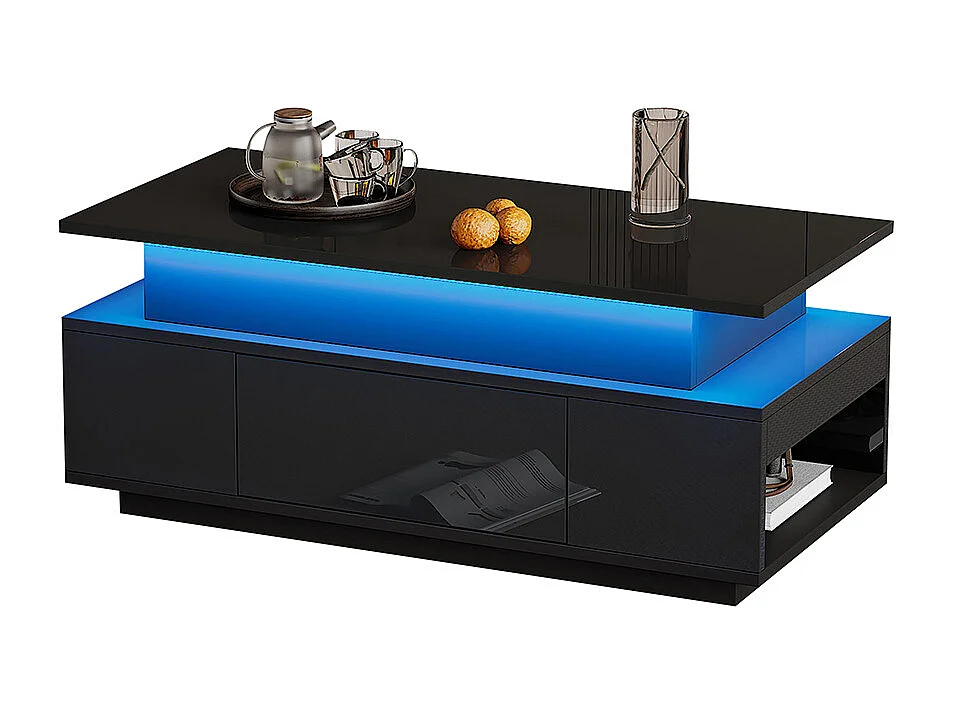 Verstelbare salontafel 96x45x40 cm zwart glanzend LED verborgen opbergruimte lade