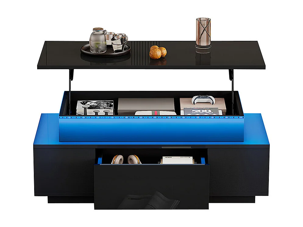 Verstelbare salontafel 96x45x40 cm zwart glanzend LED verborgen opbergruimte lade