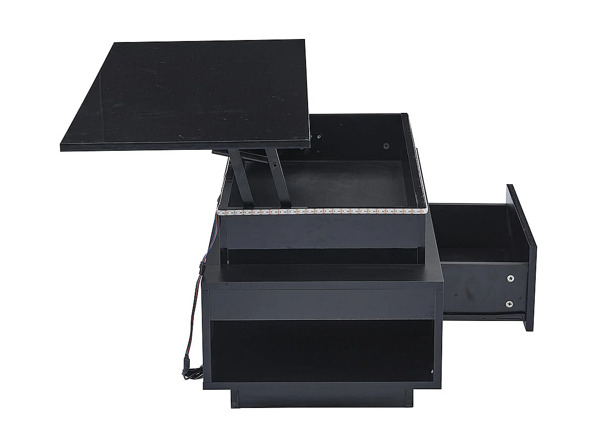 Verstelbare salontafel 96x45x40 cm zwart glanzend LED verborgen opbergruimte lade
