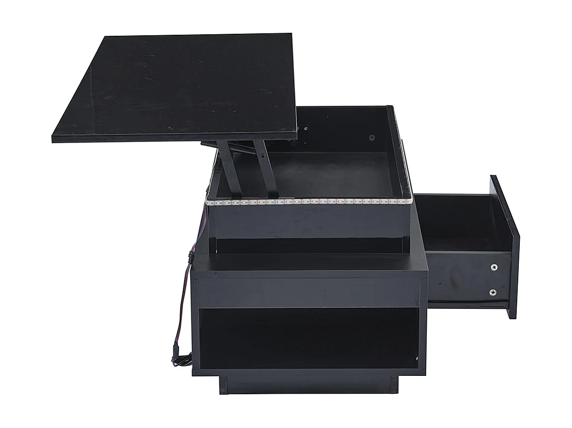 Verstelbare salontafel 96x45x40 cm zwart glanzend LED verborgen opbergruimte lade