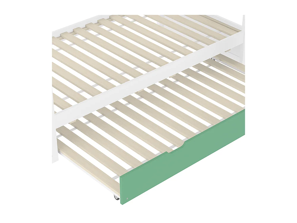 Lit superposé maison 90x200 toboggan lit gigogne blanc vert