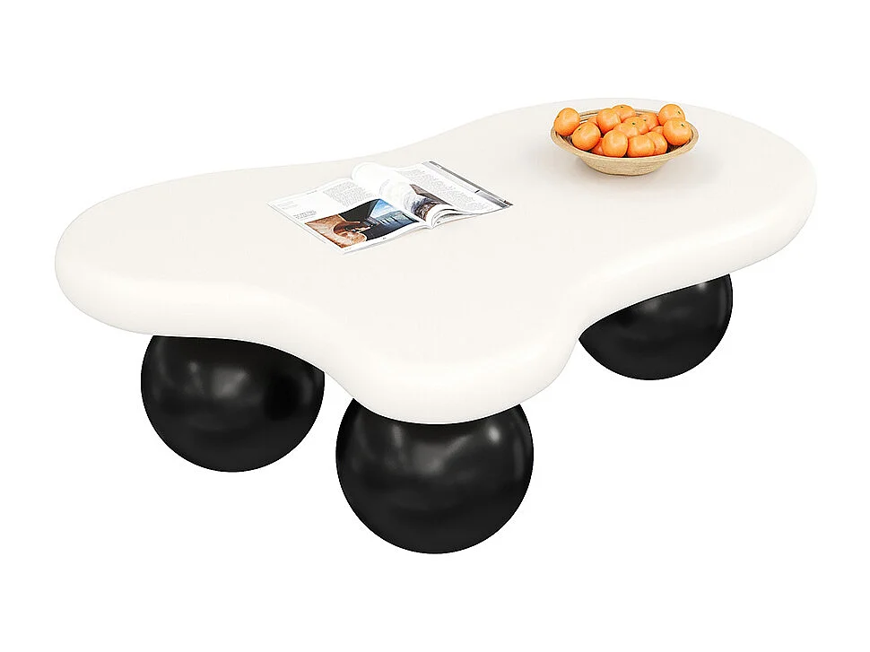 Table basse blanc style nuage avec éclairage LED 16 couleurs disponibles noir pieds ronds touche élégante pour un salon ou une chambre d'enfant moderne