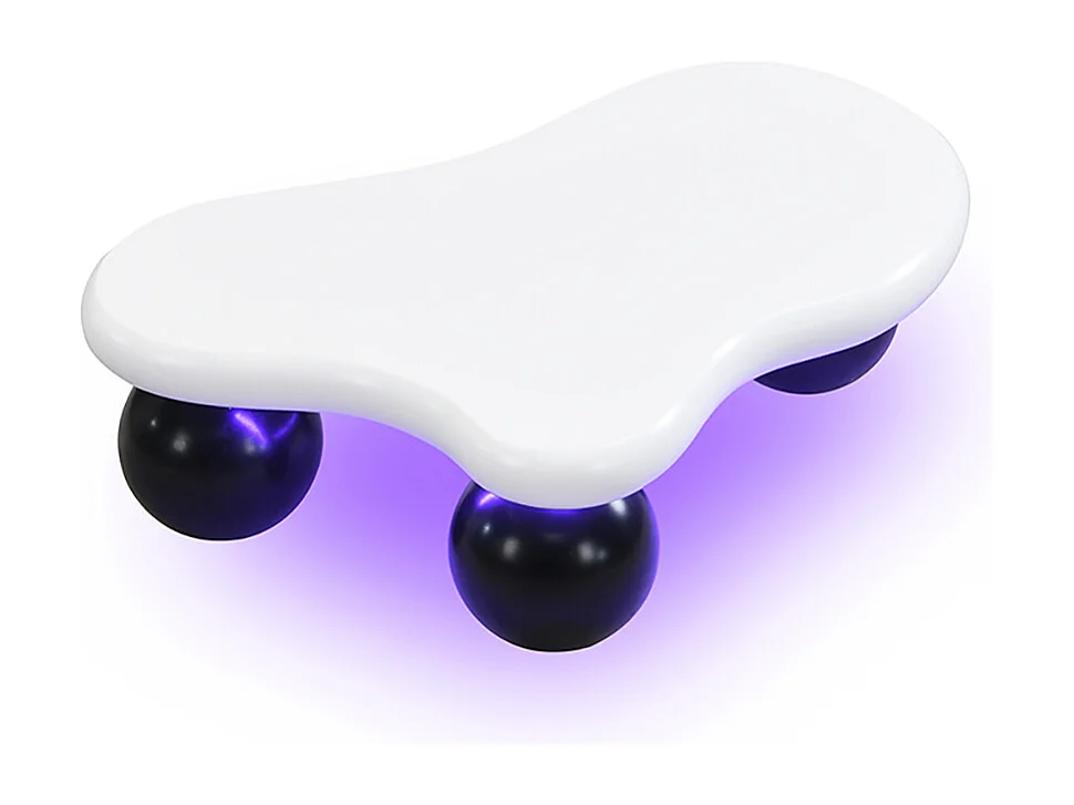 Table basse blanc style nuage avec éclairage LED 16 couleurs disponibles noir pieds ronds touche élégante pour un salon ou une chambre d'enfant moderne
