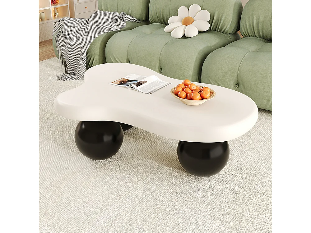 Table basse blanc style nuage avec éclairage LED 16 couleurs disponibles noir pieds ronds touche élégante pour un salon ou une chambre d'enfant moderne