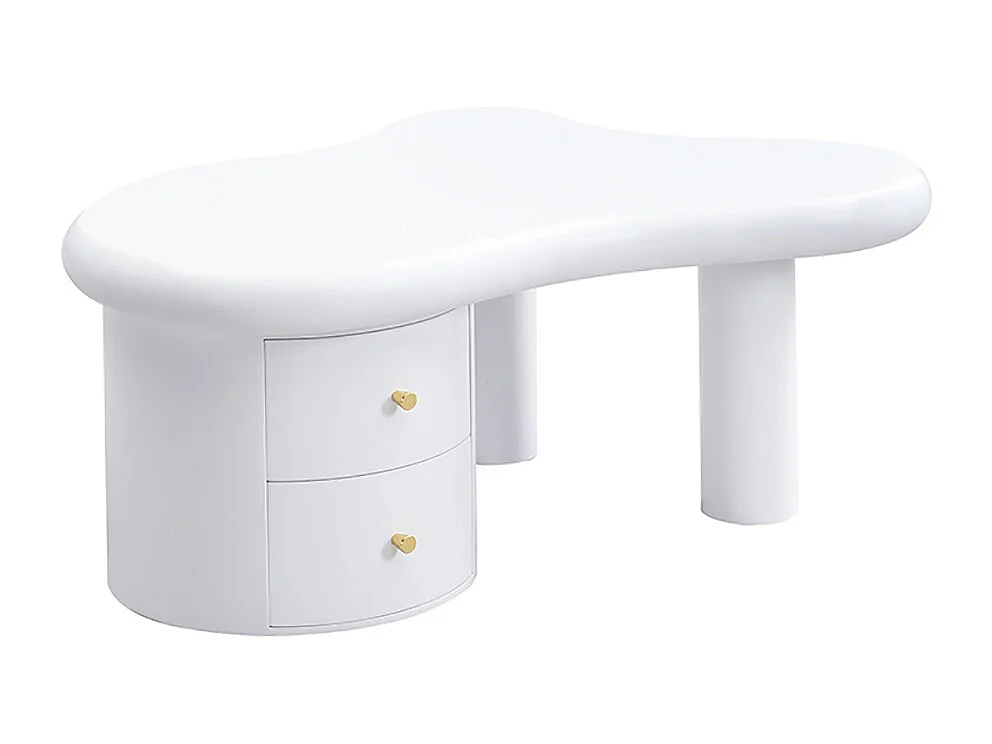 Table basse moderne blanche de forme irrégulière 2 tiroirs peu encombrante élégante stable parfaite blanc