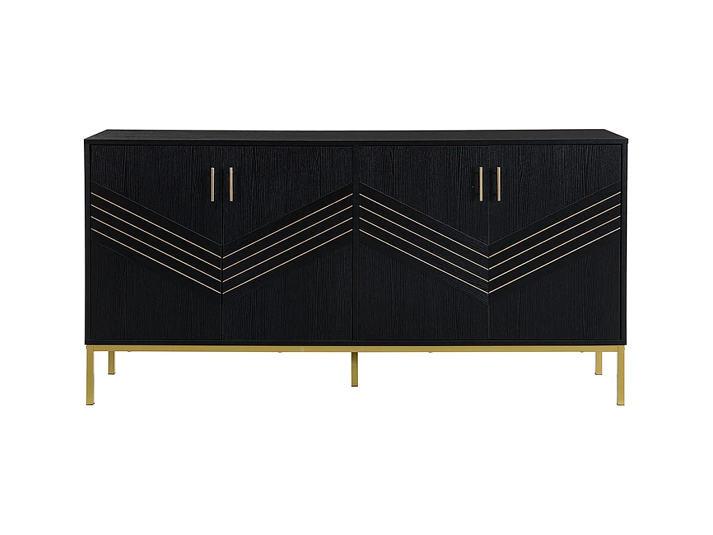 Buffet moderne à 4 portes design élégant en noir et or corps en MDF avec pieds en métal étagères réglables en hauteur