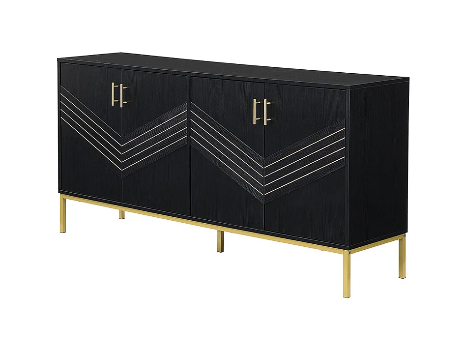 Buffet moderne à 4 portes design élégant en noir et or corps en MDF avec pieds en métal étagères réglables en hauteur