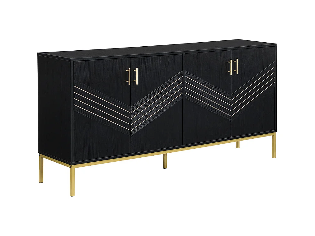 Buffet moderne à 4 portes design élégant en noir et or corps en MDF avec pieds en métal étagères réglables en hauteur