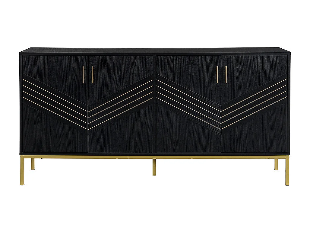 Buffet moderne à 4 portes design élégant en noir et or corps en MDF avec pieds en métal étagères réglables en hauteur