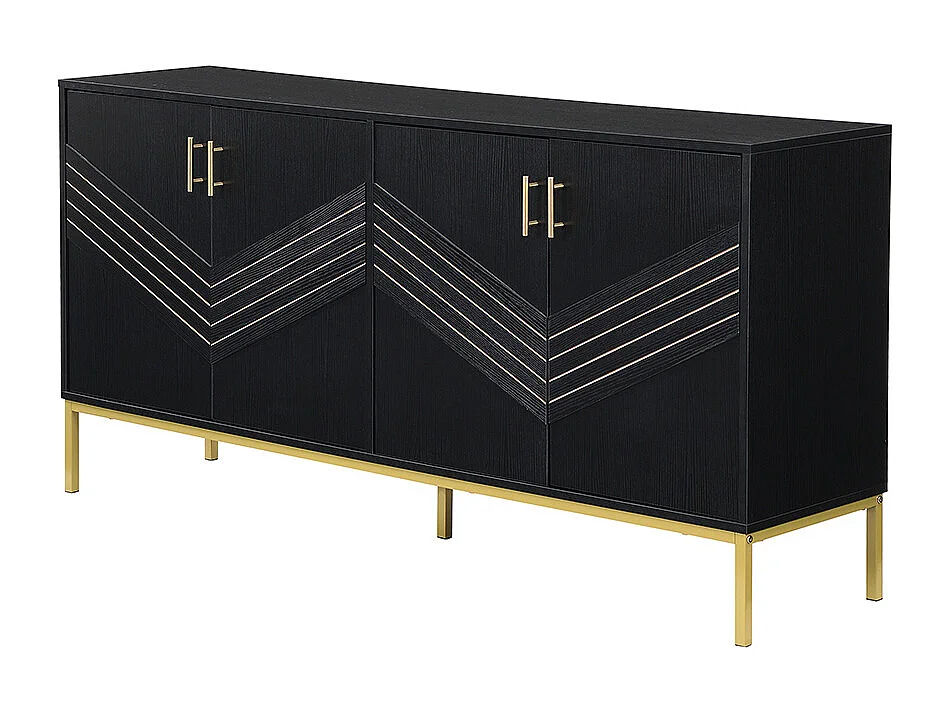 Buffet moderne à 4 portes design élégant en noir et or corps en MDF avec pieds en métal étagères réglables en hauteur