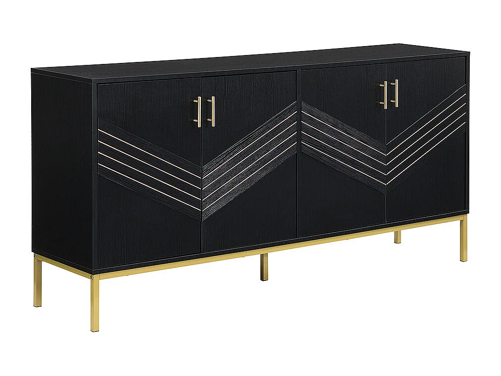 Buffet moderne à 4 portes design élégant en noir et or corps en MDF avec pieds en métal étagères réglables en hauteur