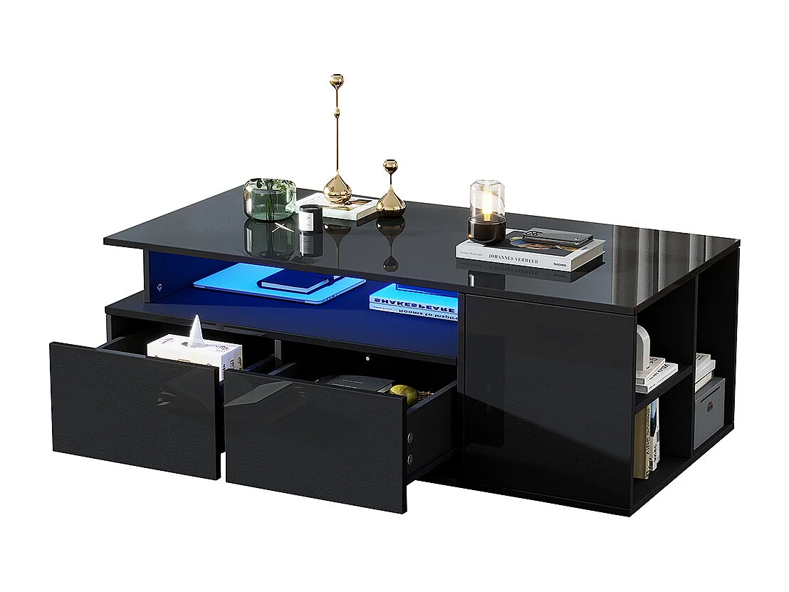 Salontafel 100x50x35 cm zwart LED 2 lades ruime opbergruimte draagvermogen 60 kg