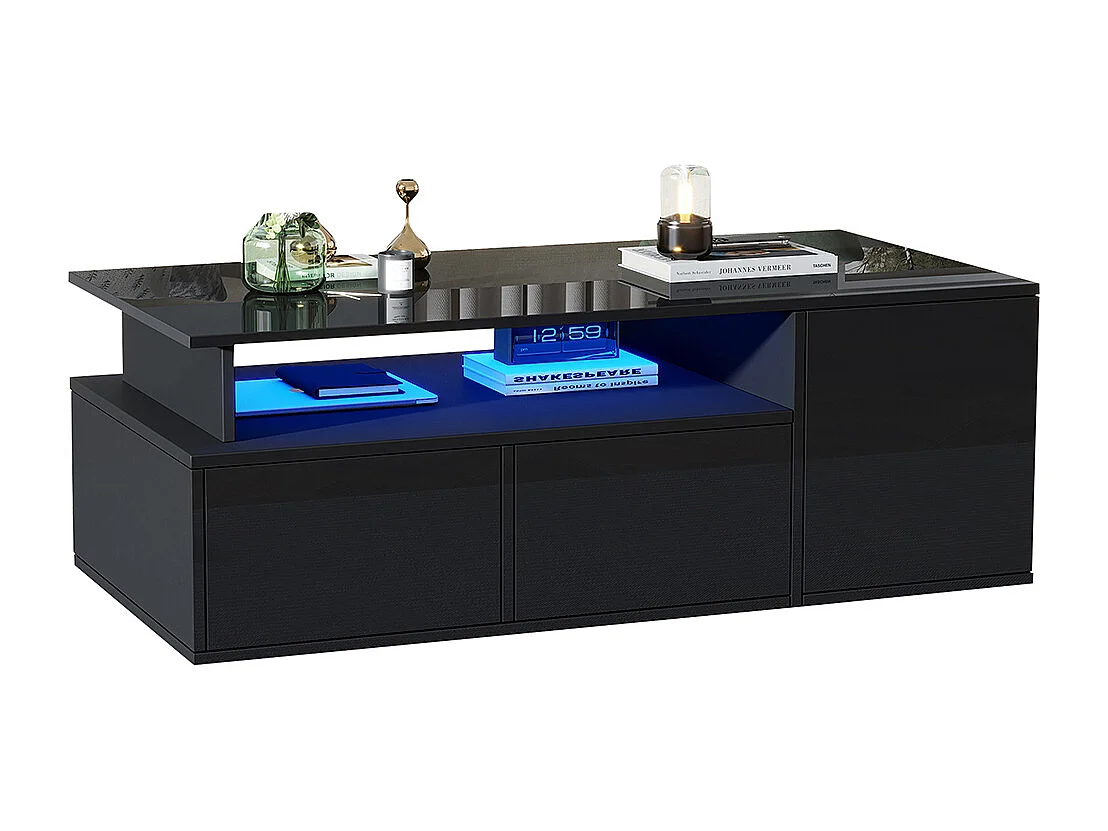 Salontafel 100x50x35 cm zwart LED 2 lades ruime opbergruimte draagvermogen 60 kg